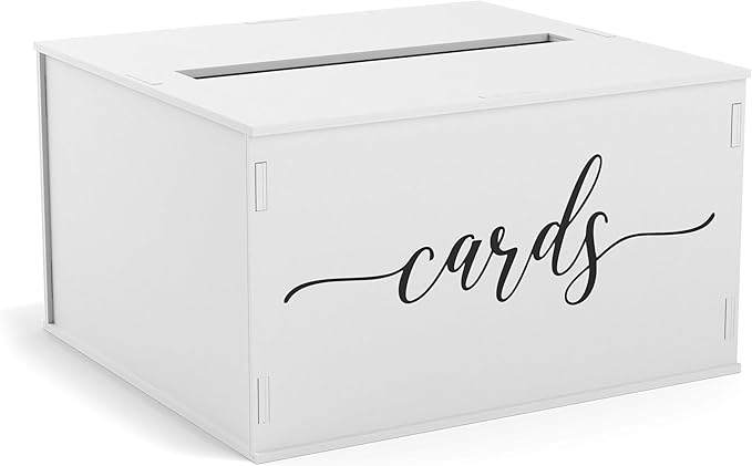 Heather & Willow Wooden Wedding Card Box with Slot - Rustic Decorations for Reception, Gifts & Money - White Lid for Baby Shower, Bridal Shower, Graduation