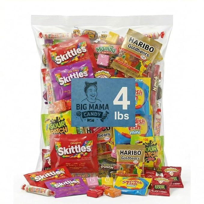 Big Mama Candy Assorted Candy Variety Pack 4 lbs, Bulk Individually Wrapped Candy for Party Favors, Goodie Bags & Pinatas, Easter
