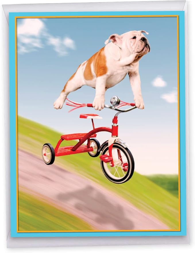 NobleWorks Big Humorous Birthday Greeting Card From Us 8.5 x 11 Inch with Envelope (1 Pack) Big, Jumbo Bday Dog On Trike J3204BDG-US