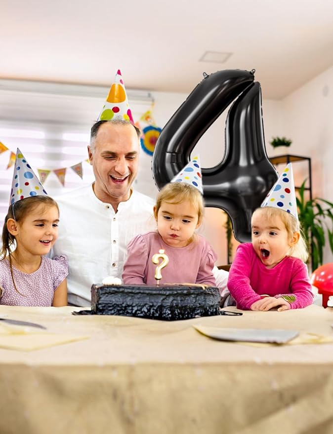 Black Number 4 Balloons – 40 Inch Giant Foil Number Balloon, Black Number Balloon for Men Women Boys Girls Birthday Graduation Anniversary Party Decorations