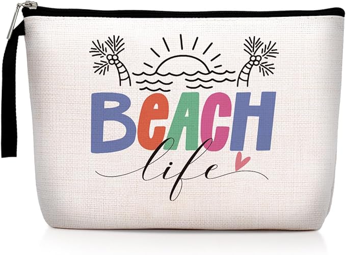 Beach Necessities Sunscreen Bags for Beach Makeup Bag Funny Vacation Gift beach Lover Gifts for Women Funny Ocean beach Themed Cosmetic Bag