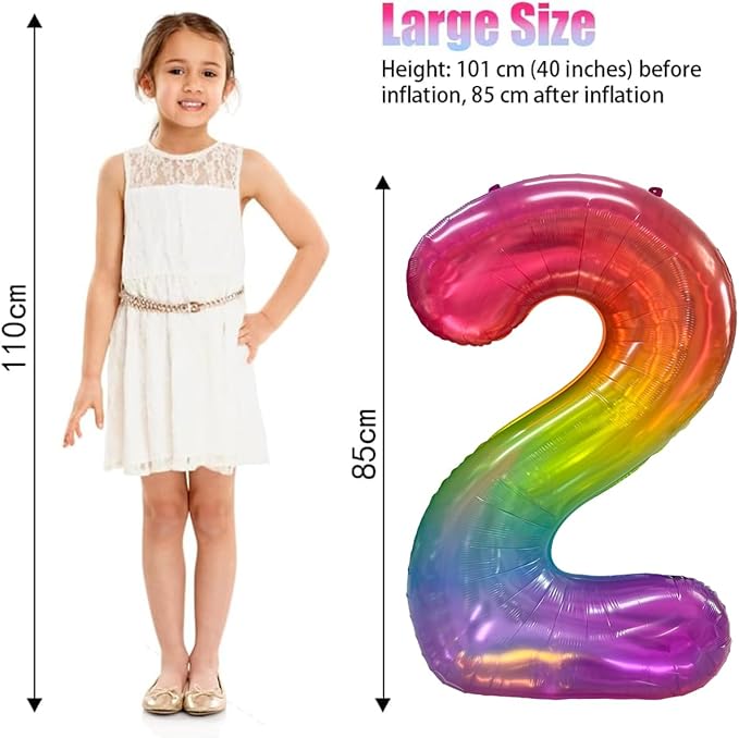 Rainbow Number 2 Balloon 40 Inch Rainbow 2 Balloon Giant Helium Foil Number 0 to 9 Balloons Birthday Wedding Party Digital Decorations Number 2