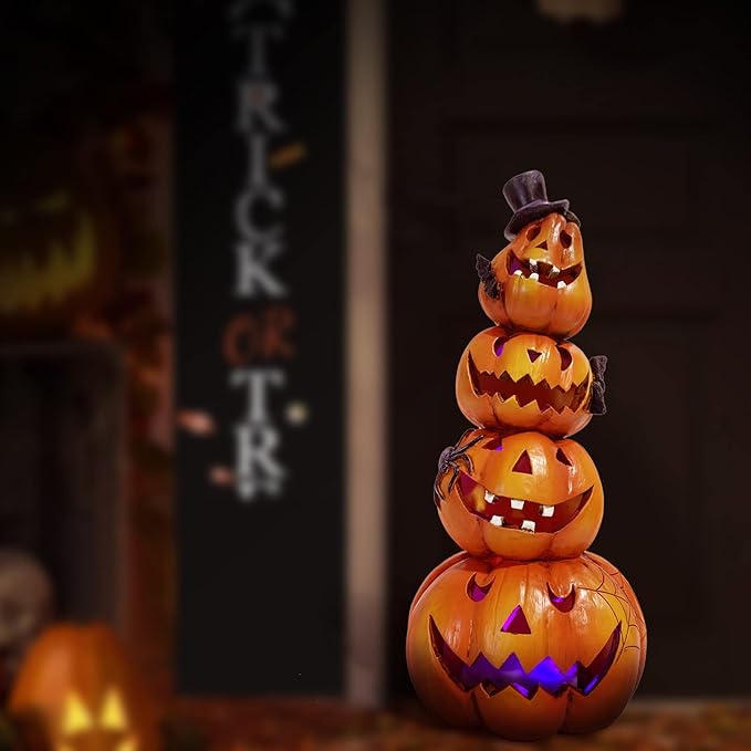 Hodao Halloween Pumpkin Decorations Indoor Halloween Decorations Clearance for Table/Halloween/Window/Present Box/Gift/Courtyard Corridor (Orange Stacked Pumpkins)