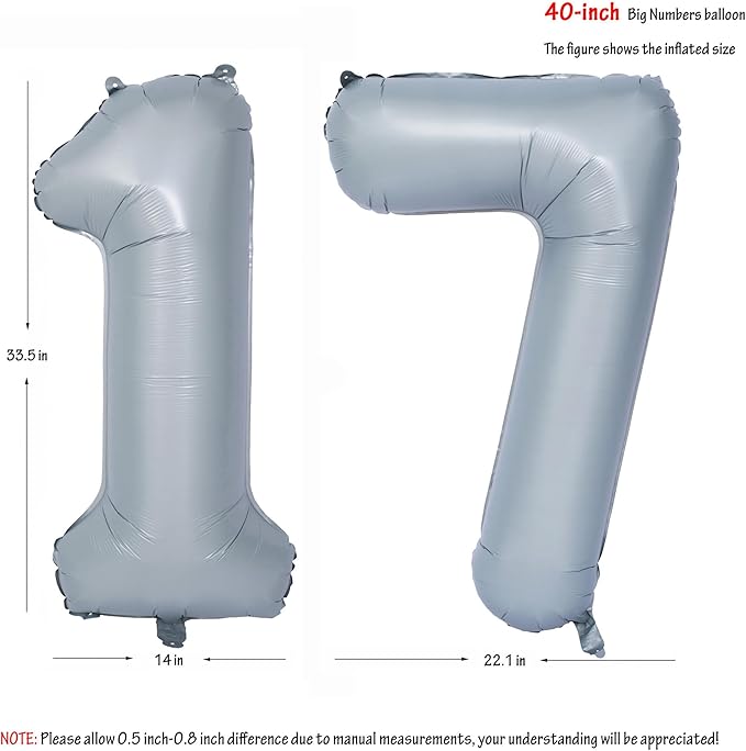 40 In Matte gray Number Balloons Helium Foil Mylar Balloon Birthday Party banquet Decoration 17