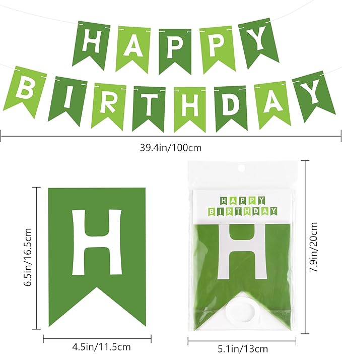 Green Happy Birthday Banner Sign Green Bunting Banner Garland for Kids Girls Baby 1st Tea Party Decorations Bunting Flag Party Supplies