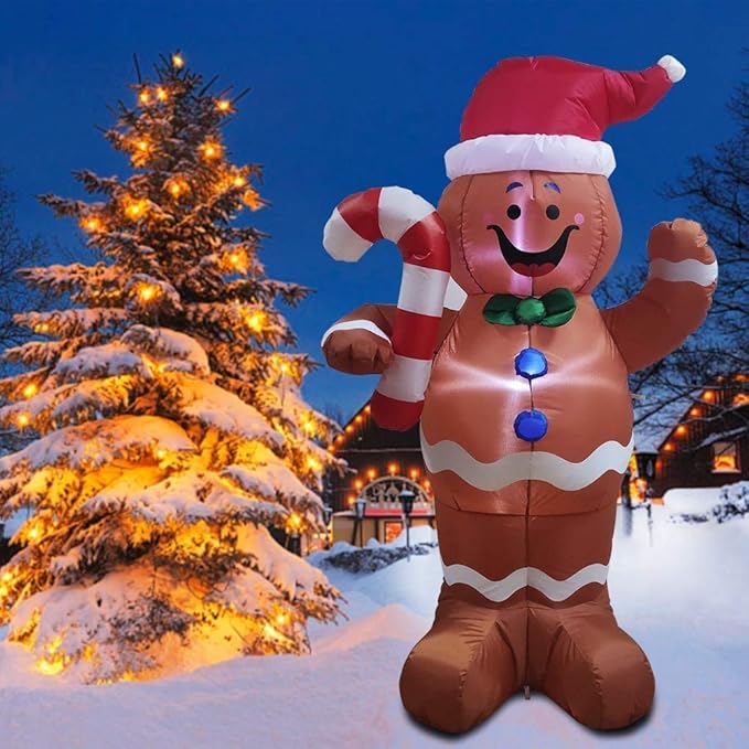 5ft Christmas Inflatable Gingerbread Man Decor Yard Indoor/Outdoor Inflatable Decoration for Christmas Party Porch/Yard/Garden/Lawn
