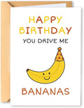 KINGNAME Funny Banana Pun Birthday Card, Cute Fruit Cartoon Card for Him Her, You Drive Me Bananas Love Greeting Card