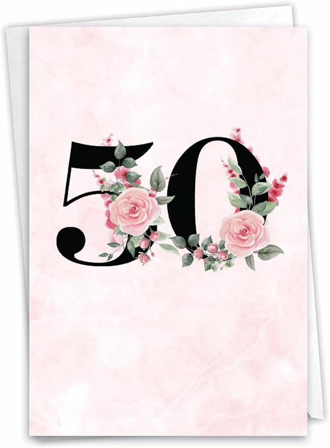 NobleWorks - 50th Milestone Birthday Greeting Card with 5 x 7 Inch Envelope (1 Card) Floral Age 50 C8255MBG