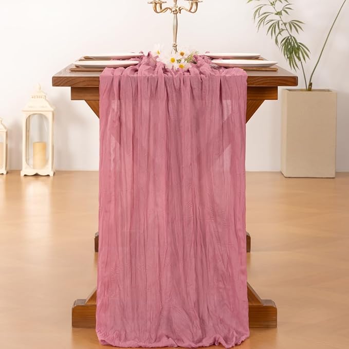 Socomi Mauve Cheesecloth Table Runner Boho Rustic Easter Spring Gauze 120 inch 10FT Cheese Cloth Runner for Wedding Party Baby Shower Birthday Home Decor Holiday Decorations