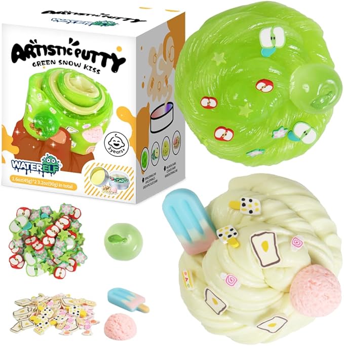WATERELF 2PC Scented Putty Multi-Color, Stress Relief Scented Putty for Kids Boys Girls Adults, Non-Sticky Fidget Toy - 1.6 Oz*2 - SP002#-Apple/Ice Cream