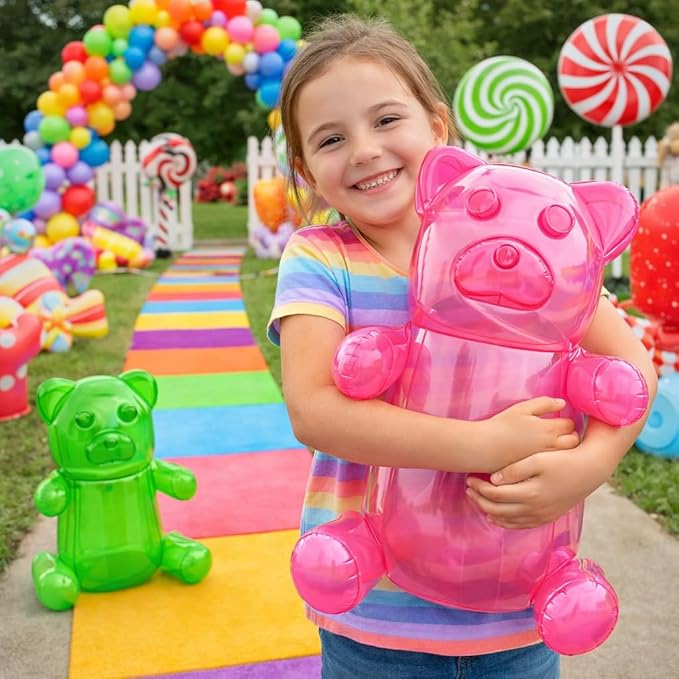 4E's Novelty Inflatable Gummy Bears Huge 24" - Pack of 6 Unique Blow Up Pool Toys for Kids, Candyland Themed Birthday Party Decorations Supplies