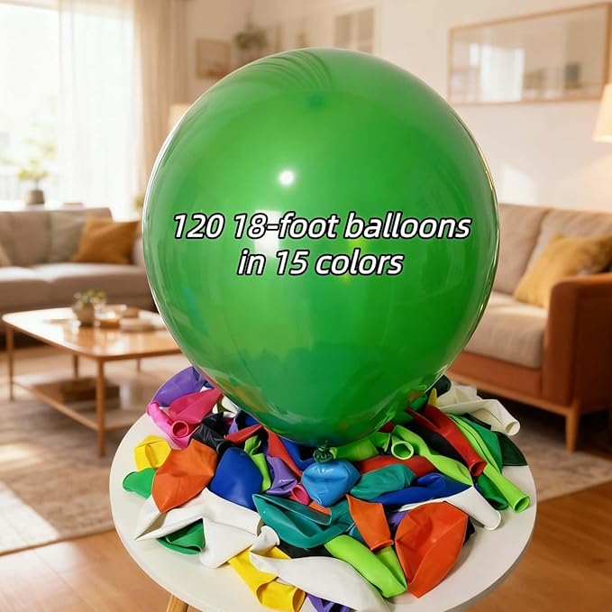 120 Pack 18 inch Balloons 15 Kinds Colors Latex Colorful Party Balloon Bulk for Birthdays, Weddings, Baby Showers & All Party Events