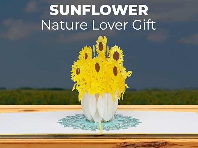iGifts And Cards Inspirational Sunflowers 3D Pop-Up Card – Sunflower Bouquet in White Vase – Friendship, Thinking of You, Welcome Home, Housewarming, Encouragement Gift – 6 x 6 Handmade Floral Card
