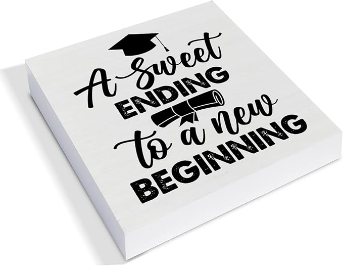 Graduation Wood Box Sign Decor Desk Sign Graduate a Sweet Ending to a New Beginning Wooden Box Block Sign Rustic Home Graduation Party Decoration Grad Gift