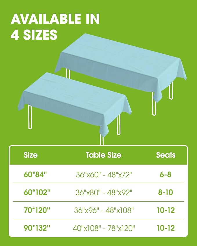 Pureegg Rectangle Table Cloth 60" x 84" – Durable Polyester Tablecloth Offers Reusable & Washable Protection, Ideal for Outdoor Party, Picnic, Wedding, Banquet and Birthday, Baby Blue