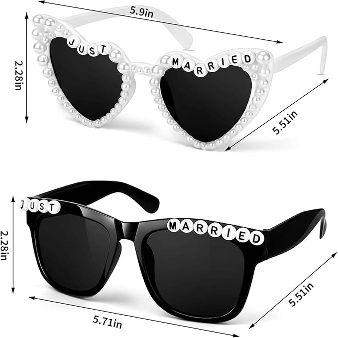 NIMOSA Just Married Decorations Bride And Groom Sunglasses Wedding Sunglasses for Just Married Wedding Party Decorations Honeymoon Accessories White and Black