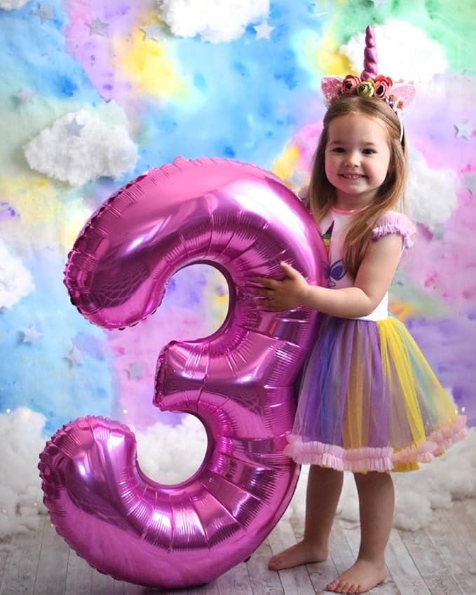 3 Birthday Balloons, 40 Inch 3 Balloon for Birthday Party Decoration, Rose Purple Number 3 Ballon for 3, 13, 23, 30 Celebration, Boy and Girl Birthdays, Wedding, Anniversary Decor