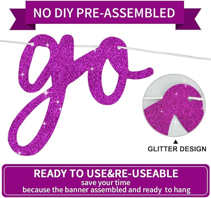BEISHIDA Purple Go Shawty It's Your Birthday Banner - NO DIY - Hip Hop Theme Glitter Happy Birthday Banner - Pre-Strung - Purple Rap Theme Happy Birthday Sign for Man Women birthday Party Supply