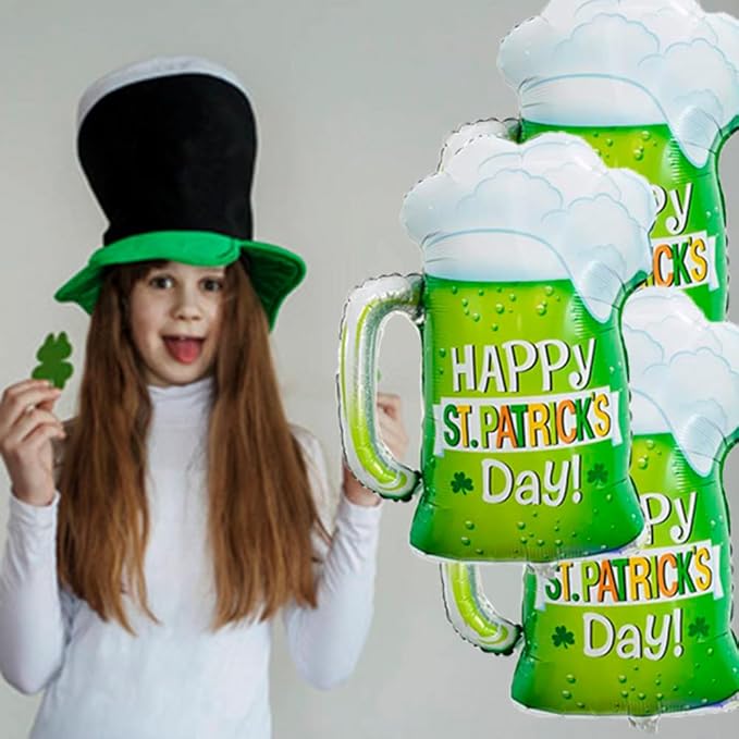 St. Patrick's Day Balloons Beer Mug Balloons Beer Glass Foil Balloon for St. Patrick's Day Party Decorations Beer Mug Themed Party Decorations Decor Supplies 3pcs