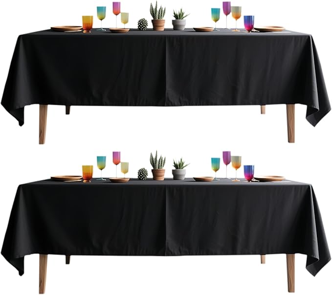 WIGENIUS 2 Pack Black Table Cloth Rectangle Tablecloths 60X84 Inch,Polyester Table Cloth for 4 Foot Rectangle Tables,Wrinkle Resistant Washable Fabric Table Covers for Party,Wedding Banquet