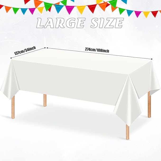 3Pcs 54 x 108 Inch White Rectangle Tablecloth,Disposable Plastic Table Cloth,Waterproof White Table Cover for Graduation Birthdays Weddings Anniversary Party Decorations