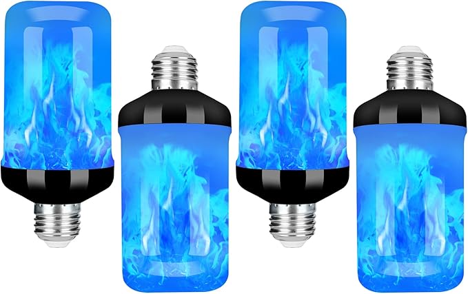 Y- STOP LED Flame Light Bulb, Upgraded 4 Modes Fire Light Bulbs with Upside Down Effect, E26 Base Flickering Light Bulbs for Halloween Decorations, Christmas, Outdoor, Indoor, Home Decor (Blue-4 Pack)