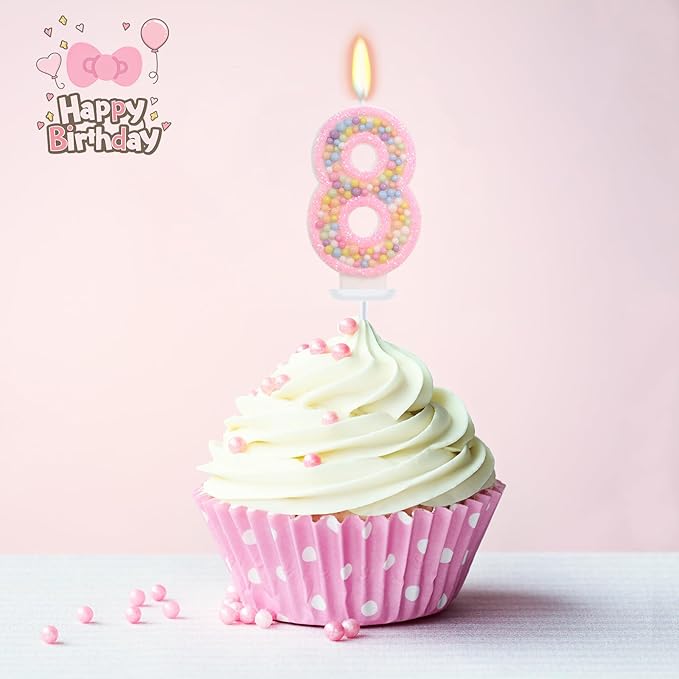 Pink Birthday Candles - Number 8 Candle, Colorful Macaron Candles, Axolotl Theme Cake Topper, Pink Birthday Decorations, Sweet Theme Birthday Party Supplies