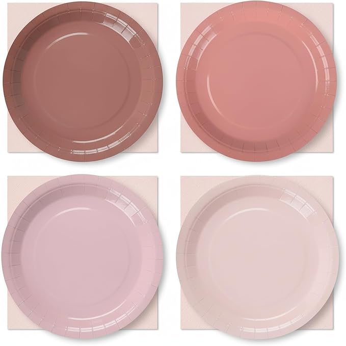 168 Pcs Dusty Pink Paper Plates and Napkins 24 Guests Gradient Scalloped Disposable Tableware Party Supplies Set for Wedding Birthday Garden Tea Party