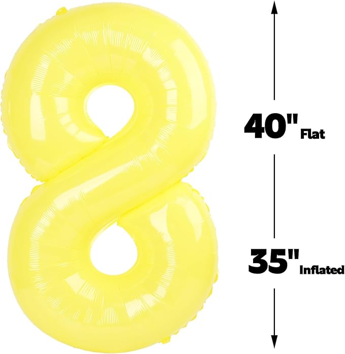 Helium Foil Yellow Number 8 Balloon 40 Inch, Mylar Eight Numbers 8 18 28 38 48 58 80 88 Birthday Balloons, Yellow Women Men Anniversary Graduations Party Supplies