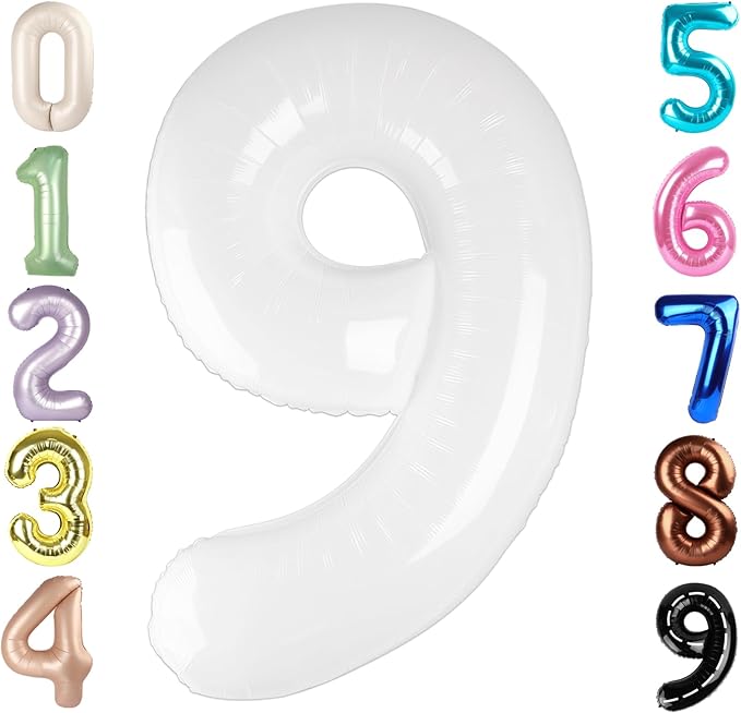 40 Inch White Numbers 9 Balloon, Balloons Decorations for 9 19 90 Birthday Party, Engagement, Wedding, Graduations, Photo Shoot Supplies