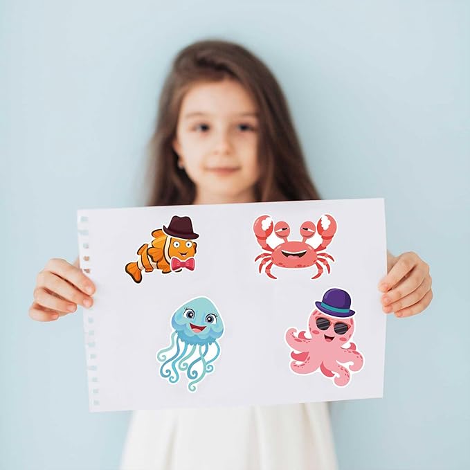 24 Sheets Sea Animals Make a Face Sticker Sheets for Kids Todders Activities, Make Your Own Stickers for Kids Birthday Party Favor Supplies Craft