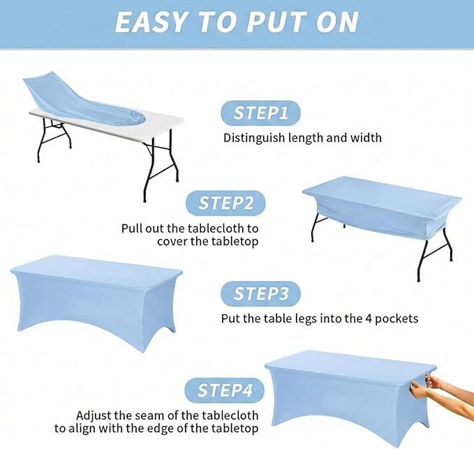 Fixwal 3 Pack Light Blue Table Cloths Rectangle 6FT, Tablecloths Rectangular Stretch Spandex Fitted Table Covers 6ft for Parties, Trade Shows, Banquet, Weddings, Buffet, Graduation