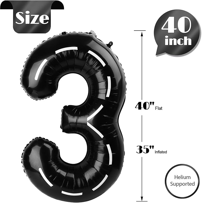 Race Car Number 3 Balloon 40 Inch, 3 Balloon Number, 3rd Birthday Decorations, Race Car Party Supplies for Boys Girls