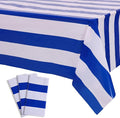Kesfey 3 Packs Blue and White Vertical Striped Tablecloth 54 x 108 Inch Nautical Blue Stripe Plastic Table Cover Roll Waterproof Disposable Geometric Picnic Party Table Cloth for Dining Family Banquet