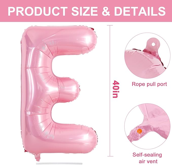 TONIFUL 40 Inch Large Pink Letter E Balloons Giant Foil Mylar Alphabet Balloon for Birthday Party Anniversary Baby Shower Wedding Supplies Decorations