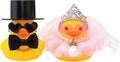wonuu Pair Set of 2 Wedding Rubber Ducks, Bride Groom Duckies Marriage Rubber Duck Mini Couple Ducky for Ceremony Gift Souvenir Marry Blessings Elegant Heartwarming Present, Pink with Hard Top Hat
