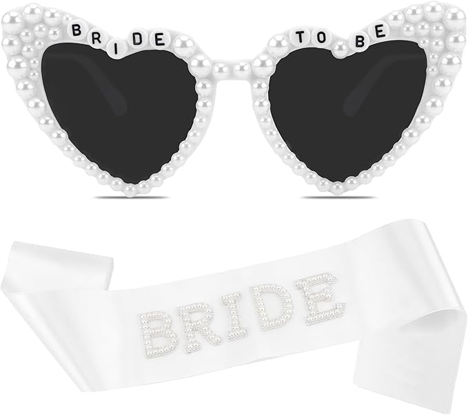 Chanaco Bride to Be Sash and Sunglasses Bachelorette Party Decorations Bridal Shower Favors White Heart Glasses Wedding Accessories Engagement Gifts