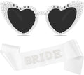 Chanaco Bride to Be Sash and Sunglasses Bachelorette Party Decorations Bridal Shower Favors White Heart Glasses Wedding Accessories Engagement Gifts
