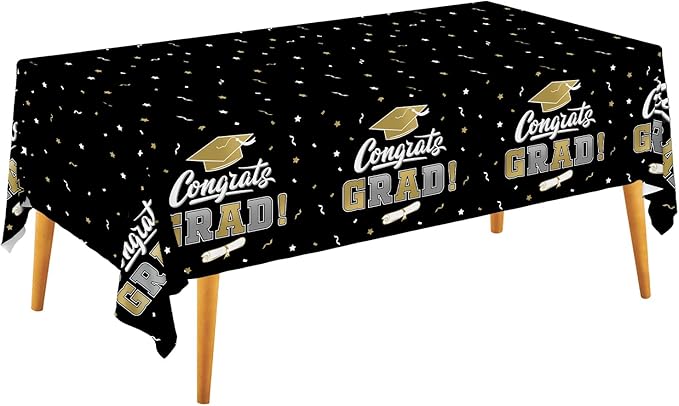 Gatherfun Graduation Decorations, Gongrats Grad Tablecover for Graduation Party Supplies, 3 pcs Class of 2026 Table Cloths, 54"x108" (Black and Gold) ﻿