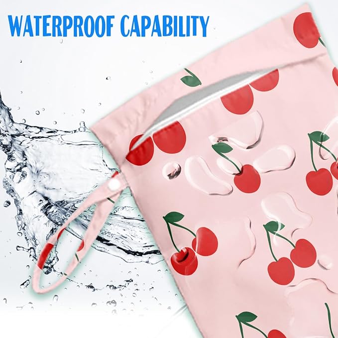 Cherry Wet Bag for Swimsuit Dirty Clothes Yoga Gym Diaper, Wet Dry Bag, Beach Vacation Essential for Travel Poor Bathing Summer Cherry Gifts
