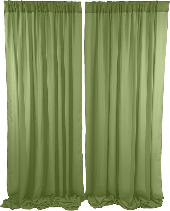 Sheer Chiffon Backdrop Curtains 10ft x 10ft*10ft(5ft x 2Panels)， Chiffon Fabric Drapes for Wedding, Long Sheer Curtain for Living Room, Arch Party Stage Decoration (Olive Green, 120 x 120 Inch)