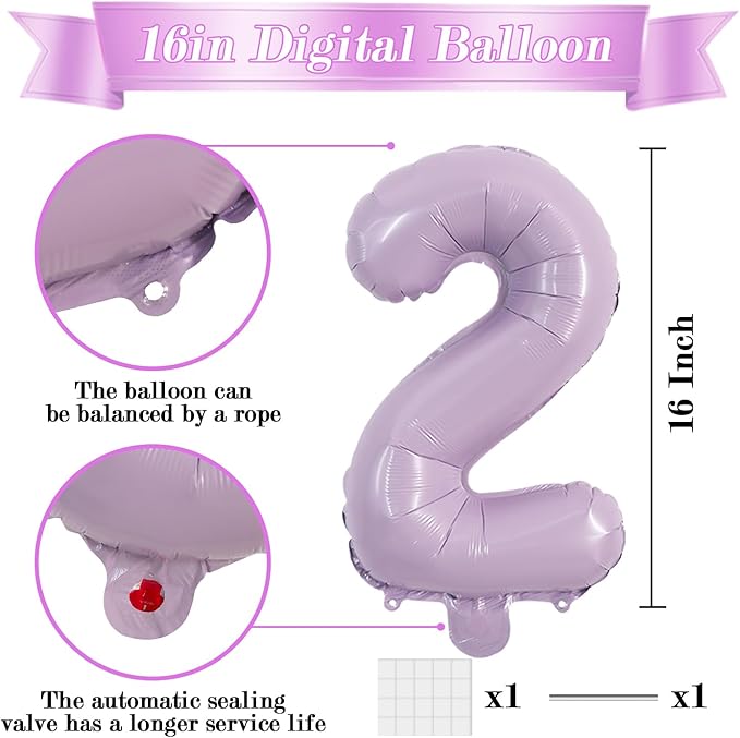 TONIFUL Balloons 16 Inch Baby Purple 0-9 Number Mylar Foil Balloons 10 Pcs digitalal Balloons for 2026 New Year Eve Birthday Party Engagement Graduations Anniversary Baby Shower