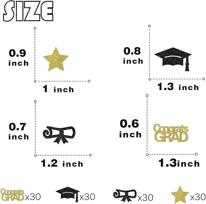 120pcs Congrats Grad Confetti - Class of 2025 Graduation Party Sign - High School College Graduation Party Table Decoration Scatters - Black & Gold Glitter