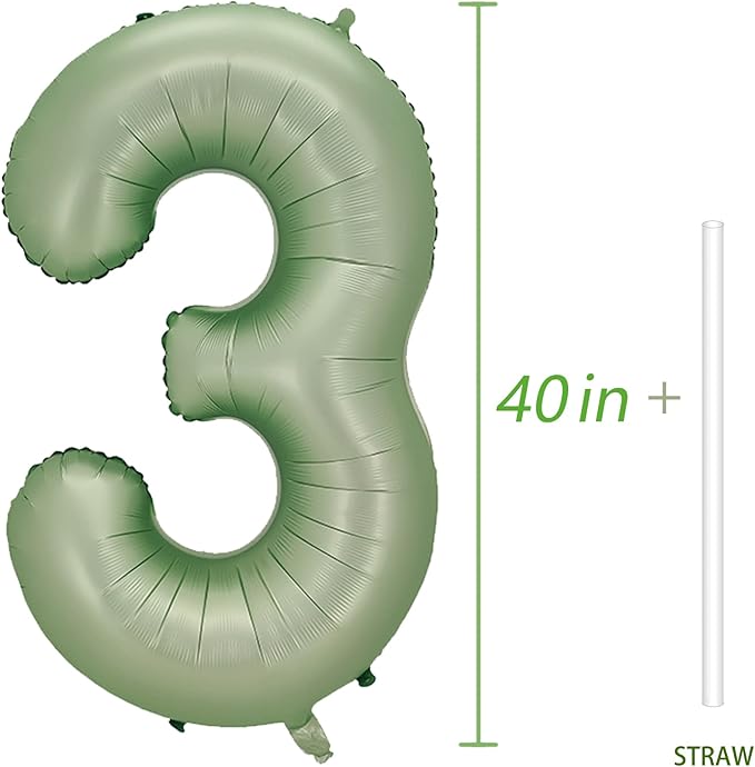 Number 3 Balloon, Large number balloons 40 inch, 3rd Birthday Party Decorations Third Birthday Sign Decor, Sage Green