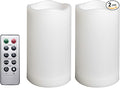 2 Pack Outdoor Flameless Pillar Candles with Remote and Timer Waterproof Battery Operated Electric LED Candle Set for Gift Home Décor Party Wedding Supplies Garden Christmas Decoration, 3” x 5”
