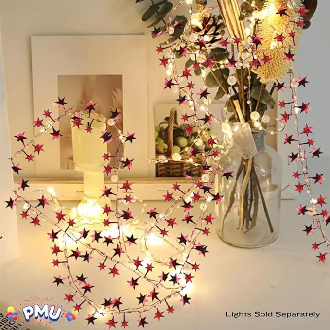 PMU 25 Ft Star Wire Shiny Garland Red - Halloween, Christmas Party, Wedding, Birthday, Festive Home Decoration Ornament Red