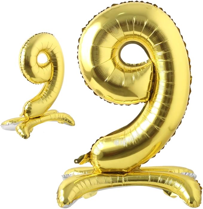 Self Standing 32 Inch Number Balloons Foil Ballon Gold Digit ball Wedding Birthday Party Decoration Baby Shower Supplies (32 inch Stand Gold 9)
