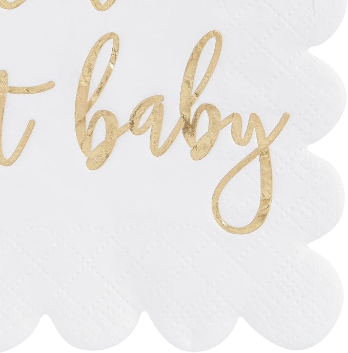 Juvale Baby Shower Napkins - 5 x 5 In, Gold Foil, 50 Pack - White Scalloped Napkins for Gender Neutral Baby Shower Decorations & Table Decor for Boy & Girl