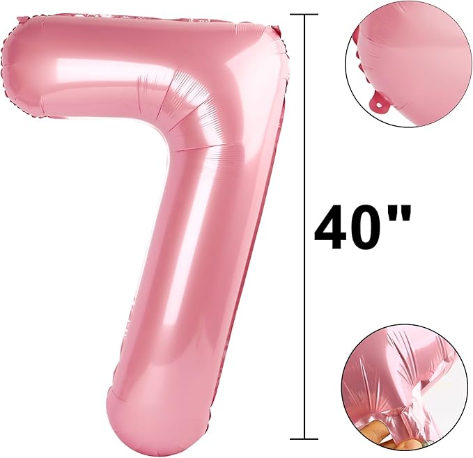 40 Inch Pearlescent Pink Balloon Number 7 First Birthday Jumbo Mylar Foil Helium Balloon for 17 27 37 Birthday Digital for 70th Party Wedding Anniversary Party Decorations