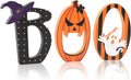 COCHIE BOO Signs Halloween Table Decorations Indoor, Retro Halloween Black Orange Tiered Tray Decor Set of 3, Wooden Happy BOO Day Decoration Sign for Party Home Shelf Display (Ghost)